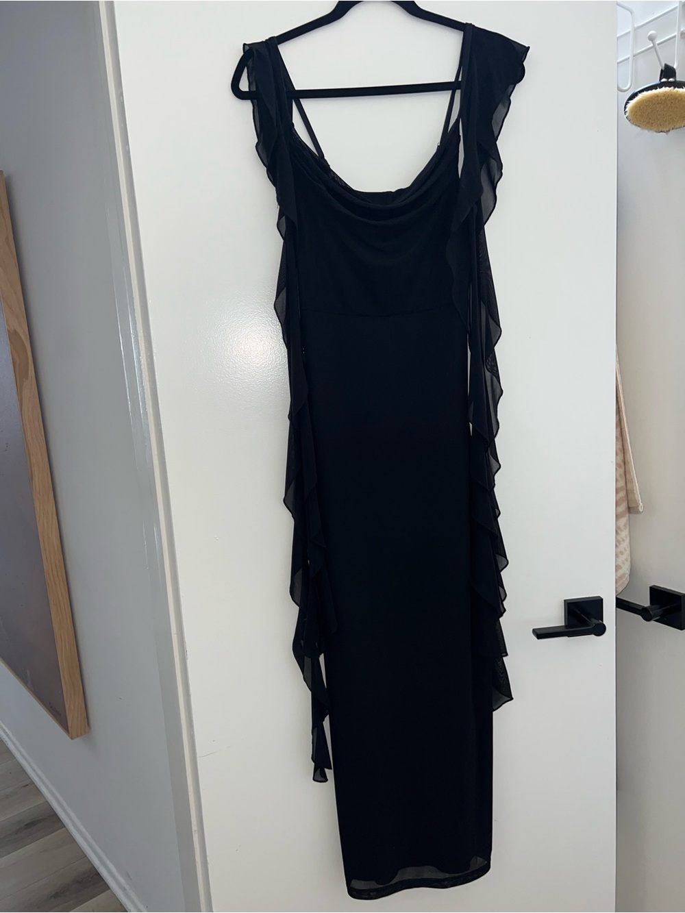 PrettyGarden Black Ruffle Chiffon Maxi Dress Size Small